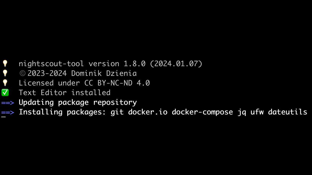 Log z udanego uruchomienia systemu Nightscout
